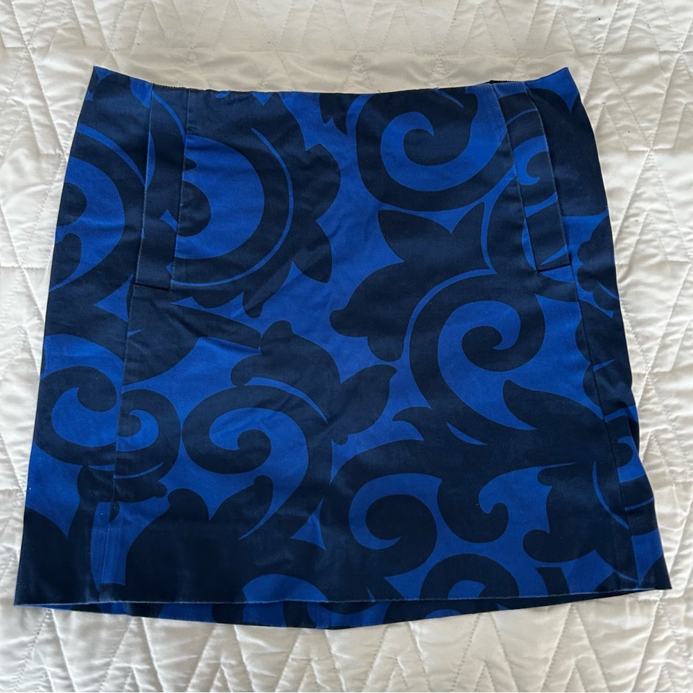 J Crew Blue Paisley mini skirt Sz 0 pockets